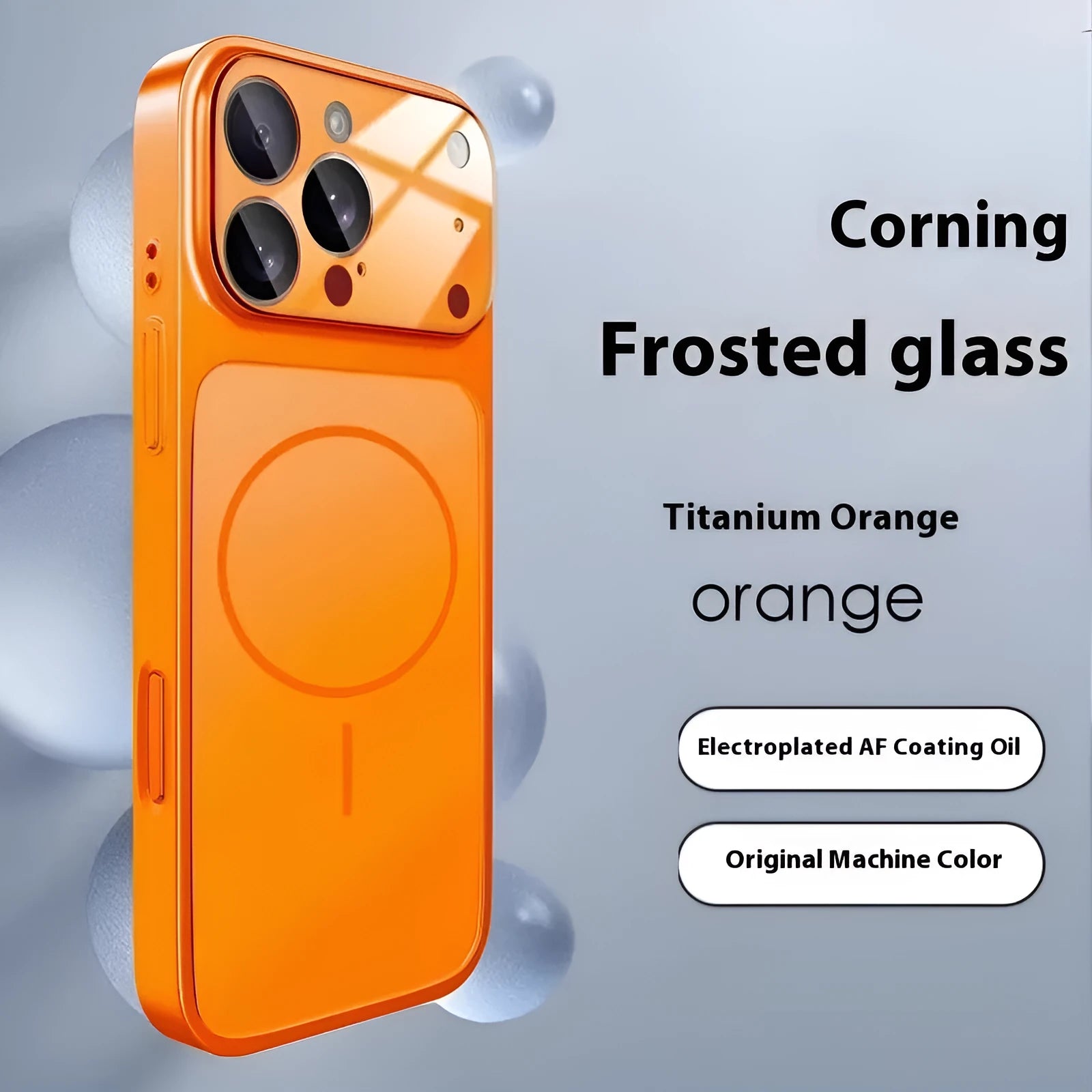 Frosted tempered glass magnetic iPhone case in titanium grey colour on iPhone 15 Pro