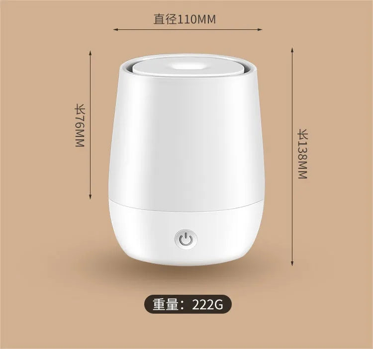 White USB aroma diffuser with flame simulation effect showing water tank and Type-C port