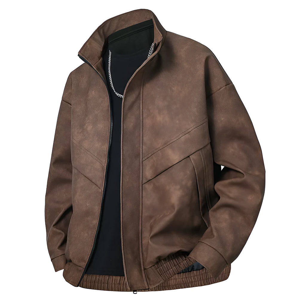 Men's slim fit PU leather coat in Black Gray, straight hem, side pockets, spring autumn casual wear