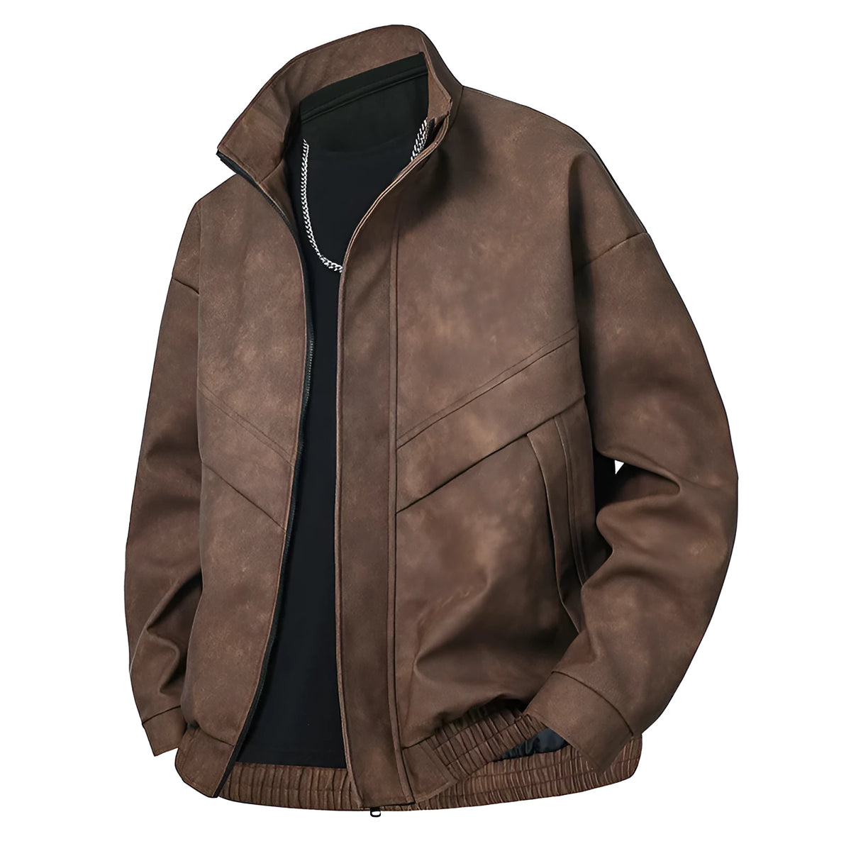 Men's slim fit PU leather coat in Black Gray, straight hem, side pockets, spring autumn casual wear