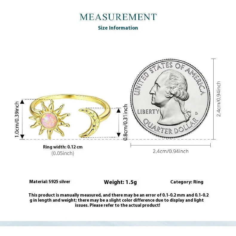 Silver adjustable opening ring for women with Sun Moon electroplated design in BSR686-E colour