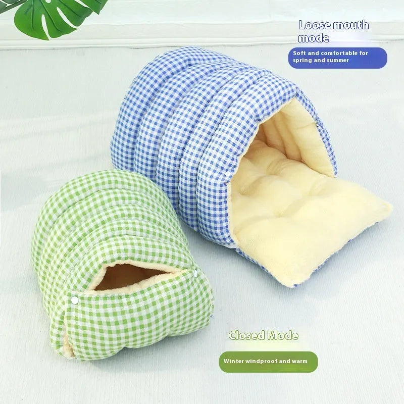 Enclosed cat kennel with removable washable cover in soft cloth, available in multiple colours and sizes