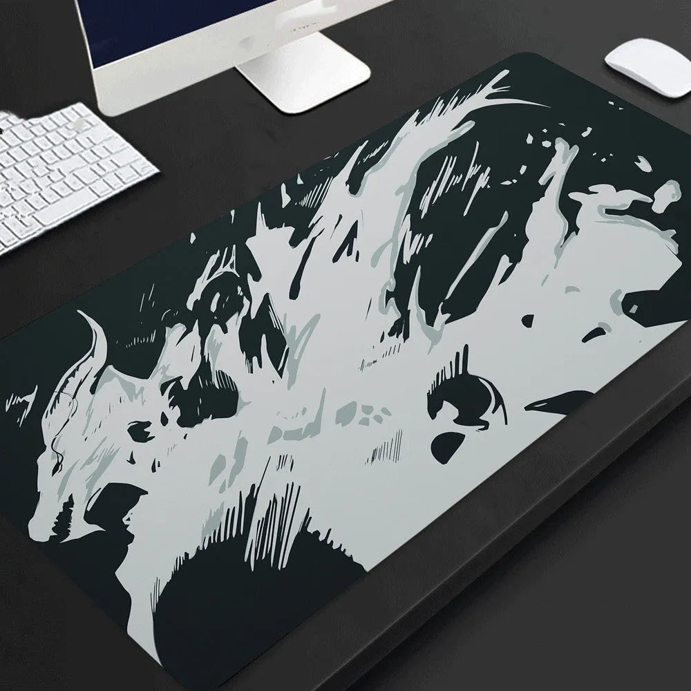 Full black extended extra long rubber mouse pad on desk for gaming and office use