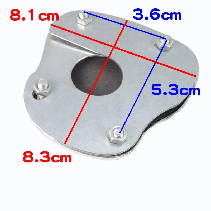 Metal motorcycle brake pedal skid plate shown in universal fit for foot pedal protection.