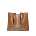 Women's genuine leather one shoulder handbag in brown with sewing thread detailing and horizontal square shape