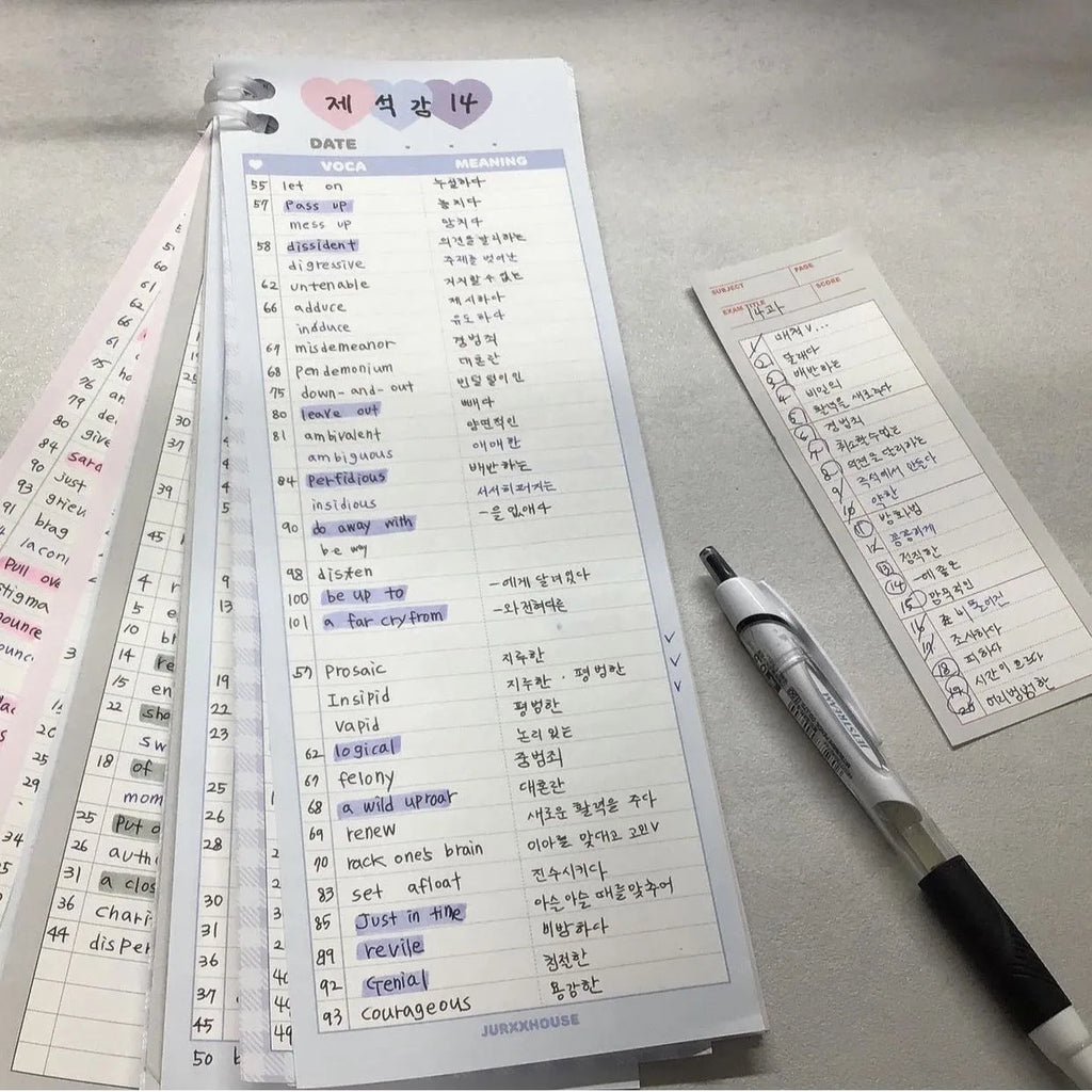B5 half-size notepad with English word printing, available in blue, pink, or purple cover colours