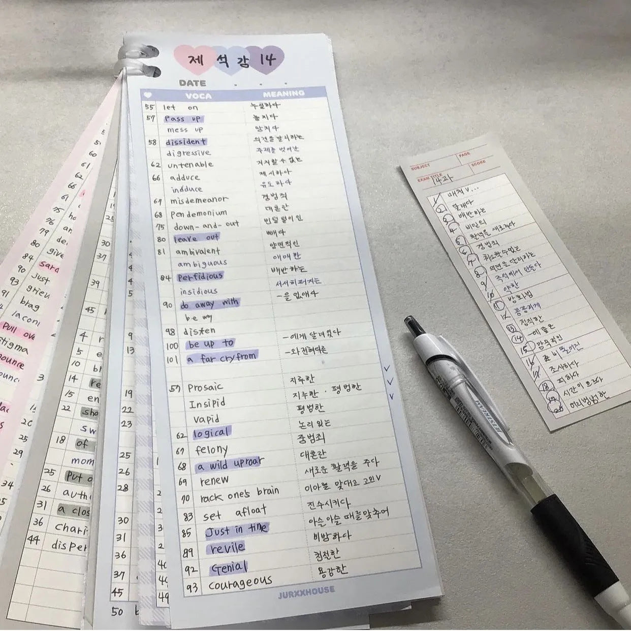 B5 half-size notepad with English word printing, available in blue, pink, or purple cover colours