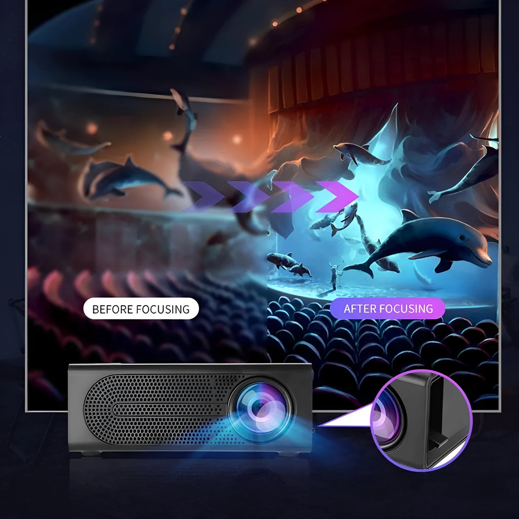 Black or white mini portable projector with wired mobile phone connection and international power plugs