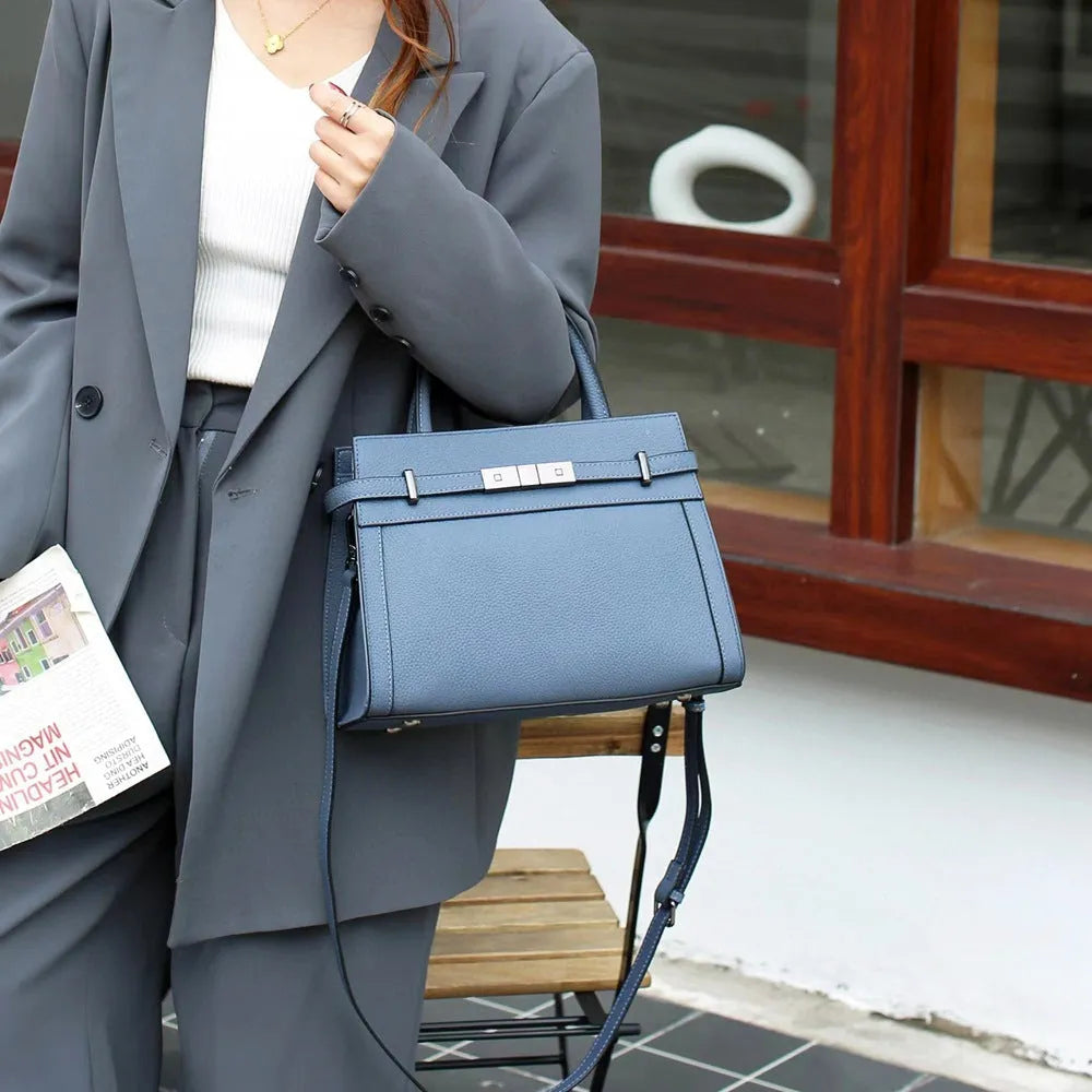 Small square genuine leather shoulder bag with zip compartments in six colour options