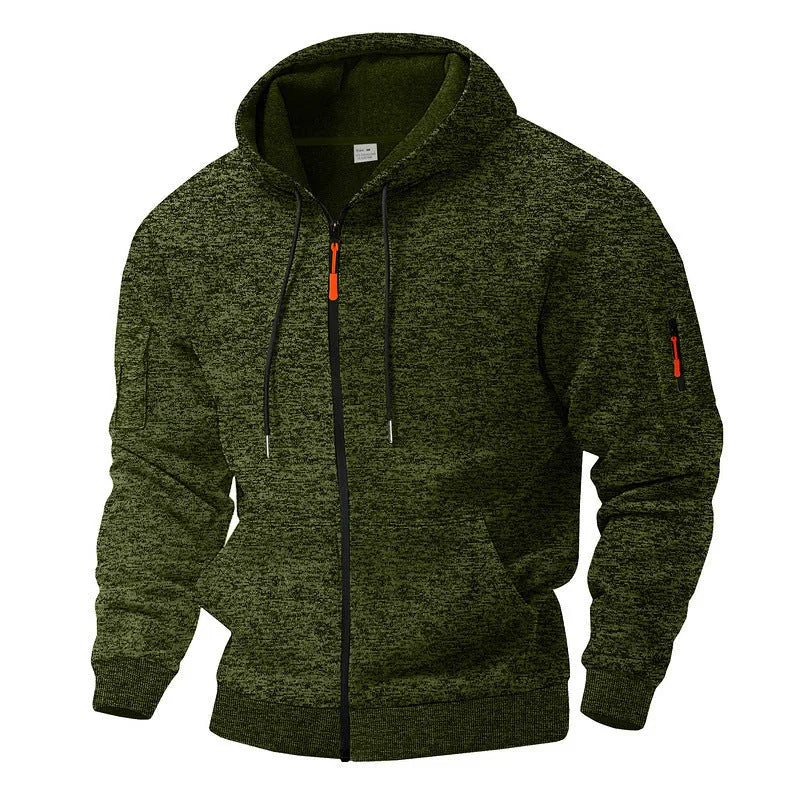 Heavy fleece-lined vintage cationic cargo pullover sweater in army green with side pockets