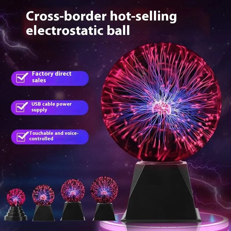 USB voice control electrostatic ball plasma magic small night lamp in geometric stereo design, 100x140mm, with built-in battery