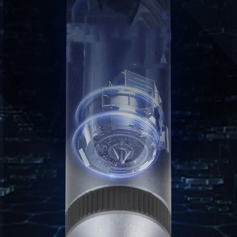 Compact aluminium alloy electric screwdriver with high torque, shown with its bits.