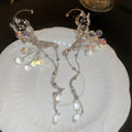 No pierced silver butterfly crystal tassel ear hanging on alloy clip-on for women
