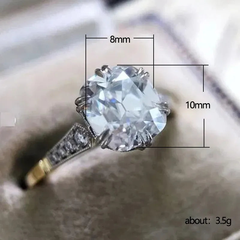 Geometric two-tone brass plated copper ring for women with inlaid zircon stone