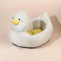 Blue duck-shaped fluffy pet bed for small dogs and cats with unique pattern
