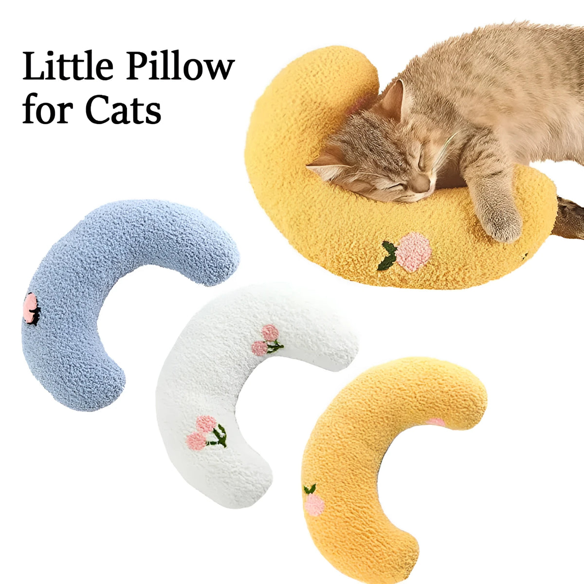 Little pillow for cats, U-shaped neck protector with soft faux fur in macaron colours, size 27x17x6 cm