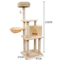 Multi-layer wooden cat climbing frame with chamfered edges, 47x37x133 cm, in beige plush finish
