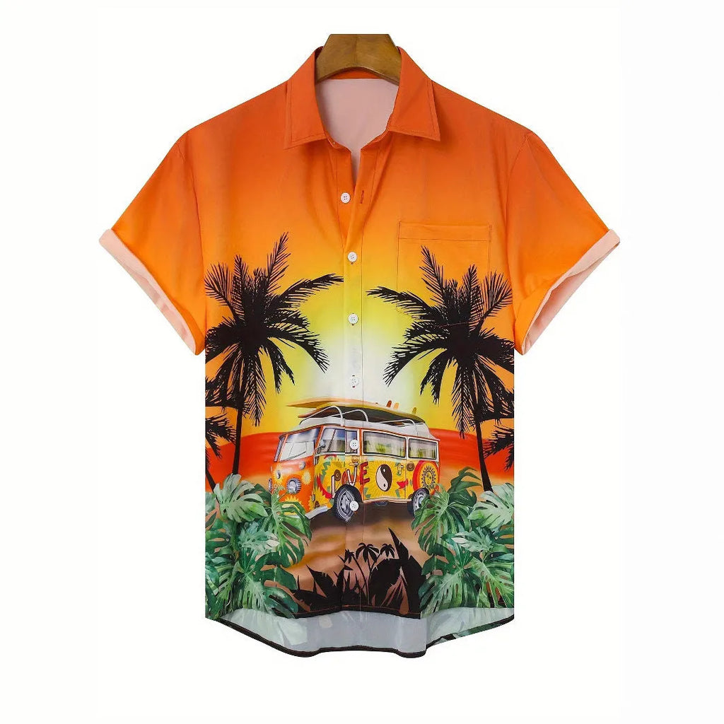 Men's floral pattern short sleeve shirt with loose cardigan fit for summer casual wear