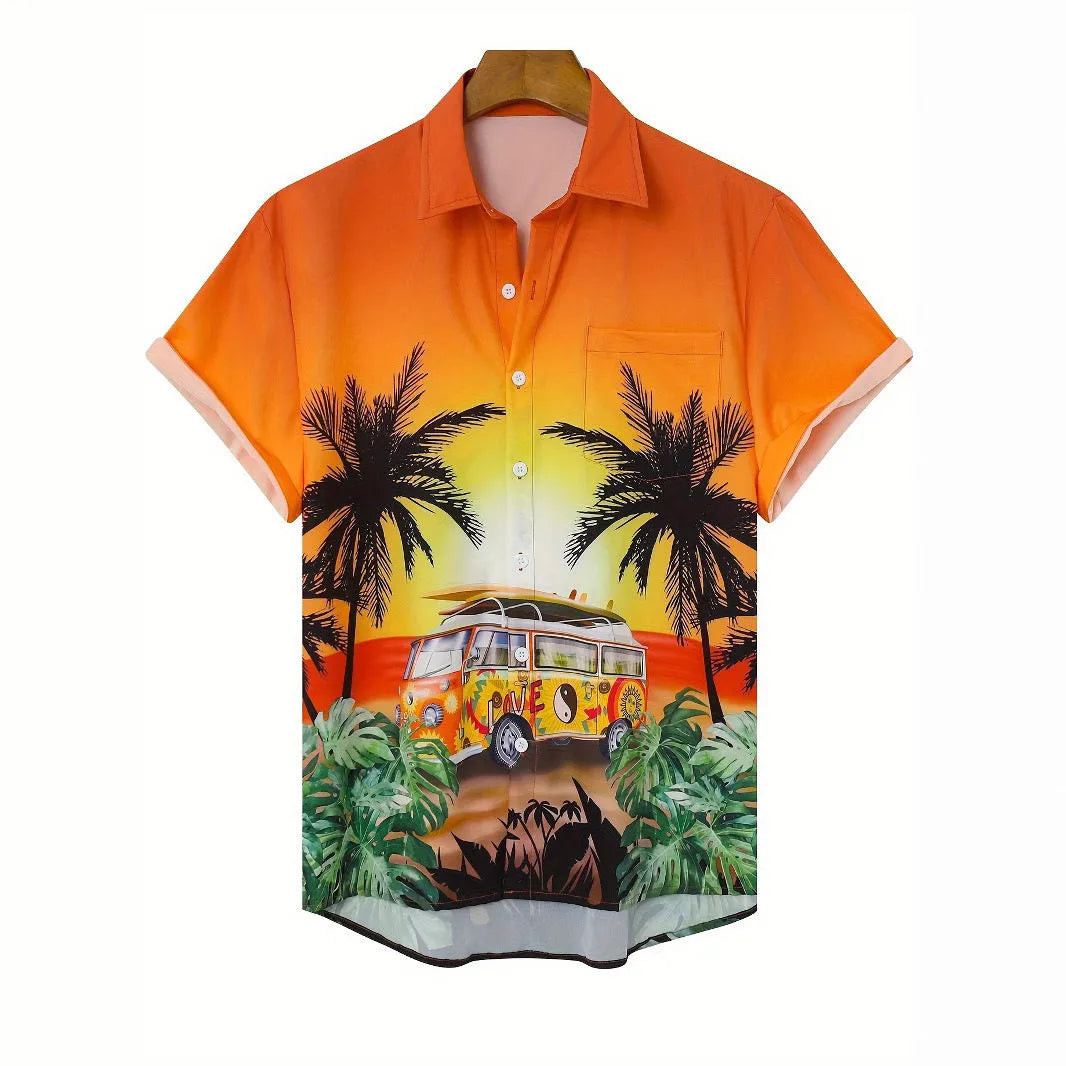 Men's floral pattern short sleeve shirt with loose cardigan fit for summer casual wear