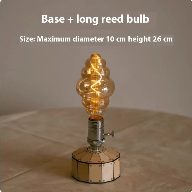 Retro glass USB charging bedside lamp with wooden base and ST64 style bulb
