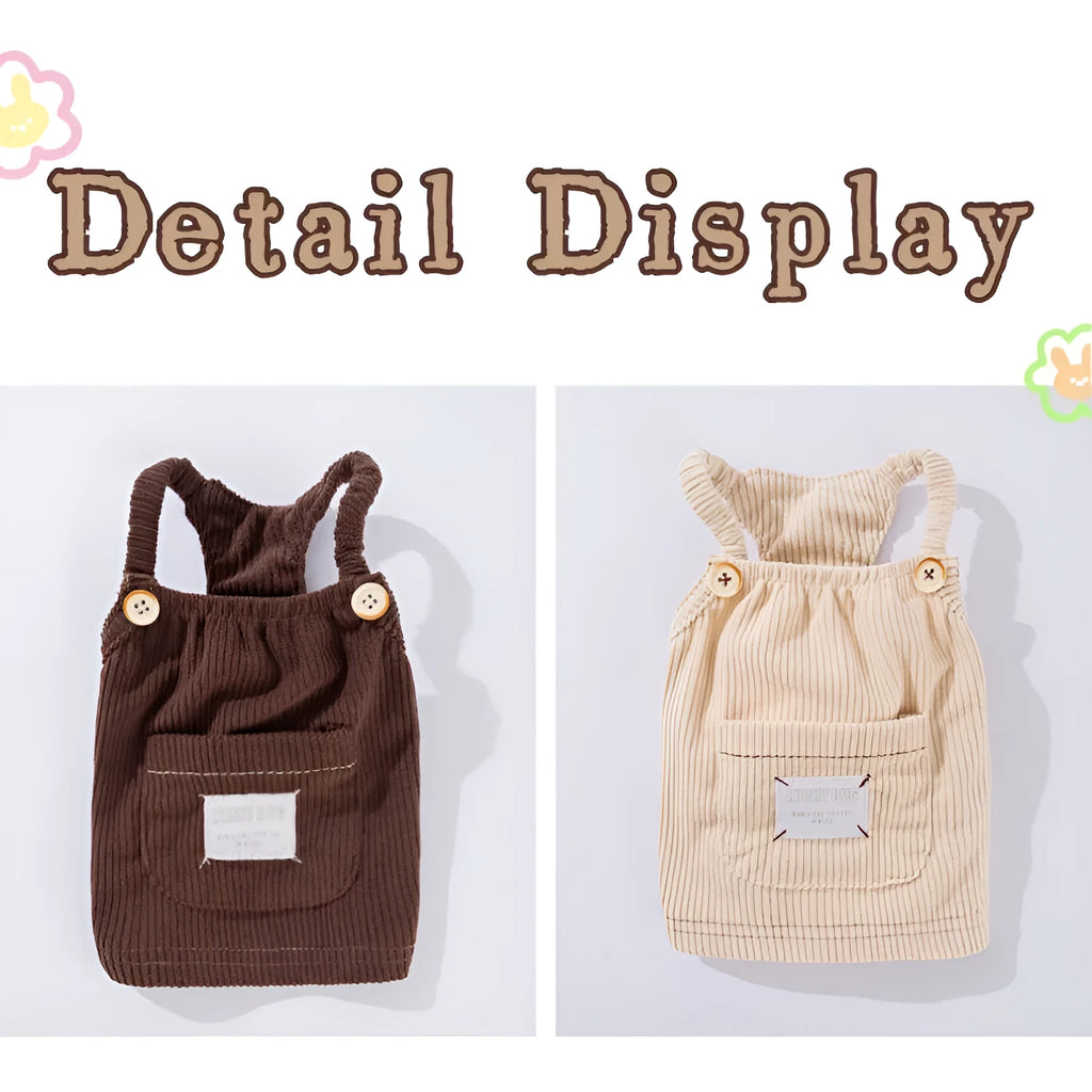 Solid-colour corduroy pet vest with wool Sherpa collar for small dogs, available in brown and white size XS to XXL