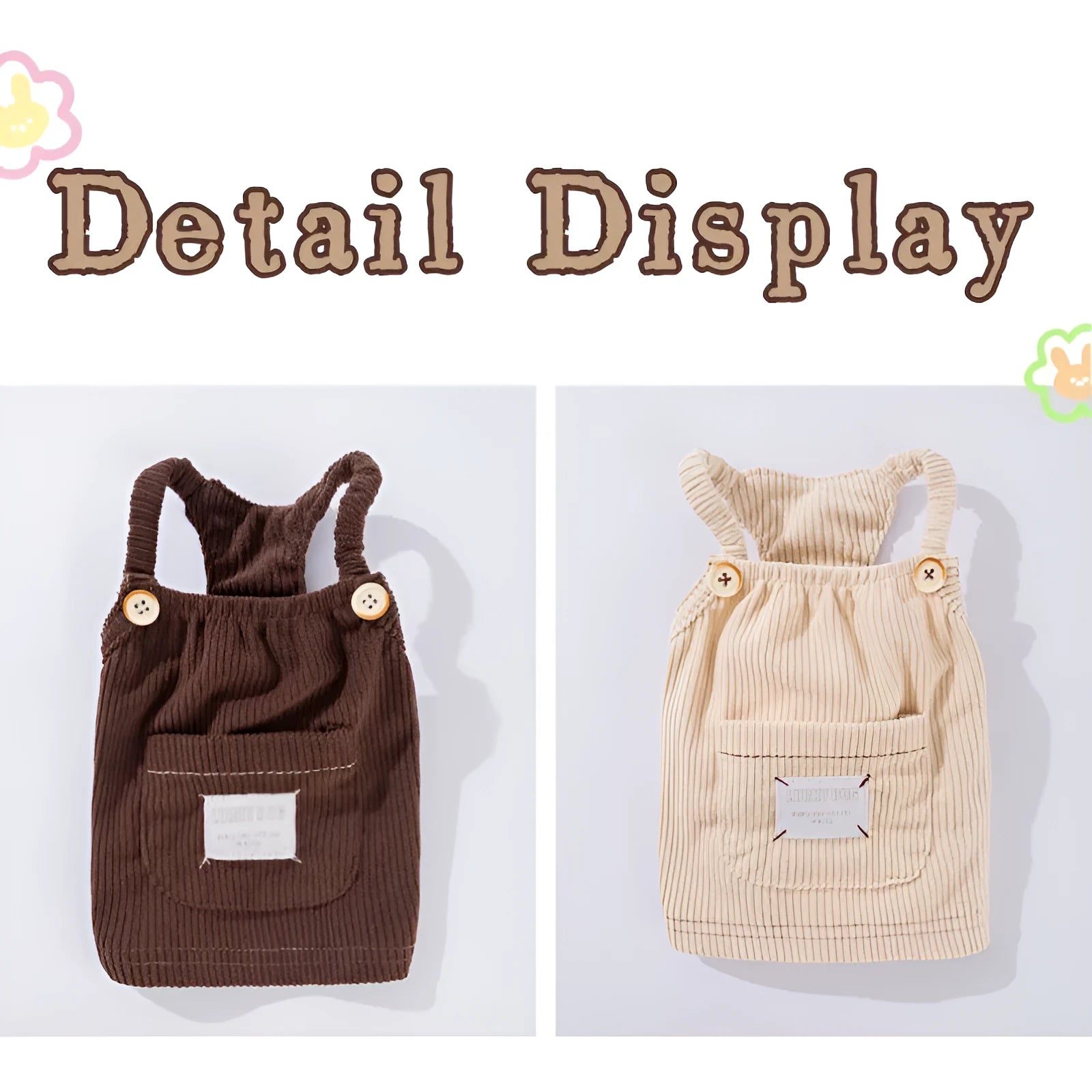 Solid-colour corduroy pet vest with wool Sherpa collar for small dogs, available in brown and white size XS to XXL