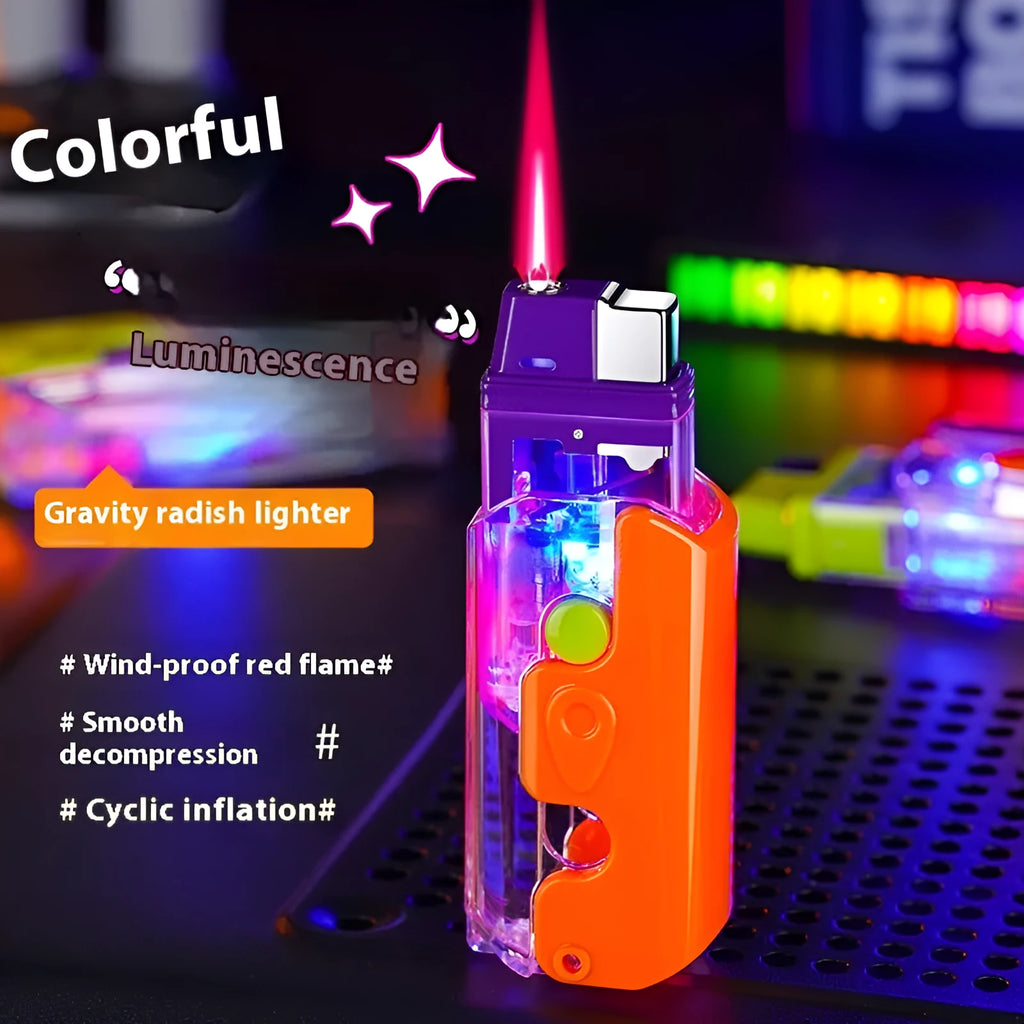 Colourful plastic radish-shaped lighter in orange, purple or green with wind-resistant design