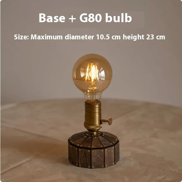 Retro glass USB charging bedside lamp with wooden base and ST64 style bulb