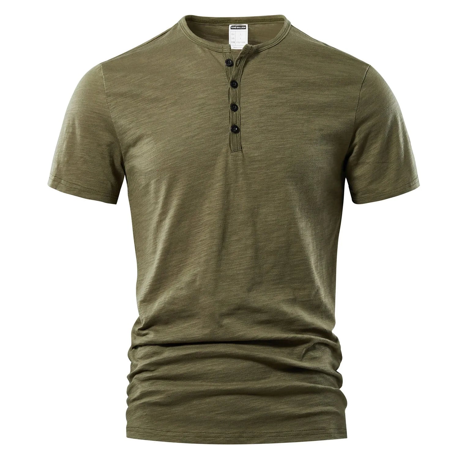 Men's solid colour slub cotton short sleeve T-shirt on a hanger.