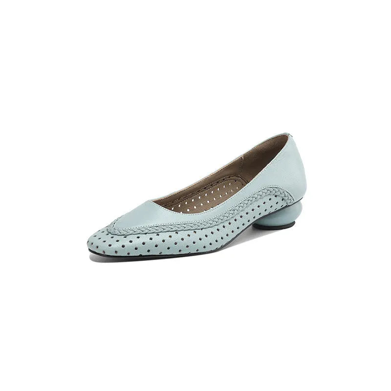 Women's hollow-out mid heel sandals in goat leather with beef tendon sole