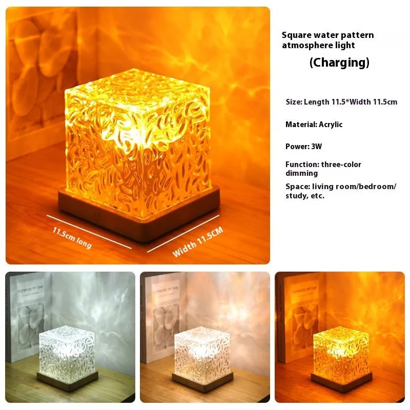 LED water ripple night light with crystal lamp and remote control projecting colourful patterns