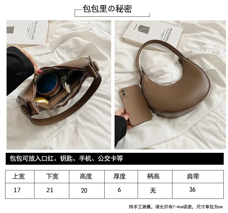 Retro women's dumpling-shaped shoulder bag in PU material with zippered compartment