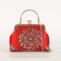 Chinese embroidery cheongsam handbag in polyester with shell shape and internal zipper compartment