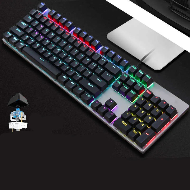 AOC GK410 mechanical keyboard with green axis switches, metal construction, and full 104-key layout