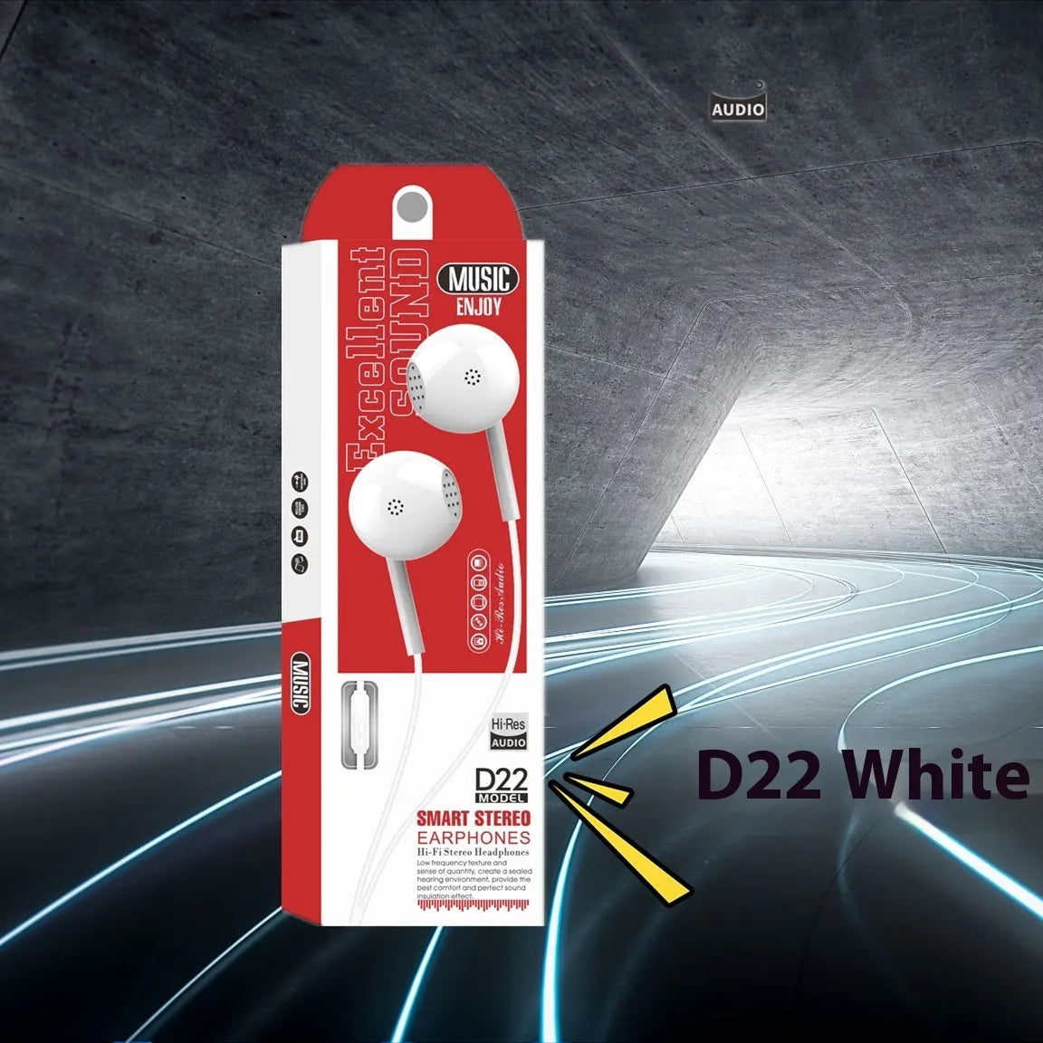 D21 in-ear wired earphone with microphone, 3.5mm plug, TPE cable, black finish