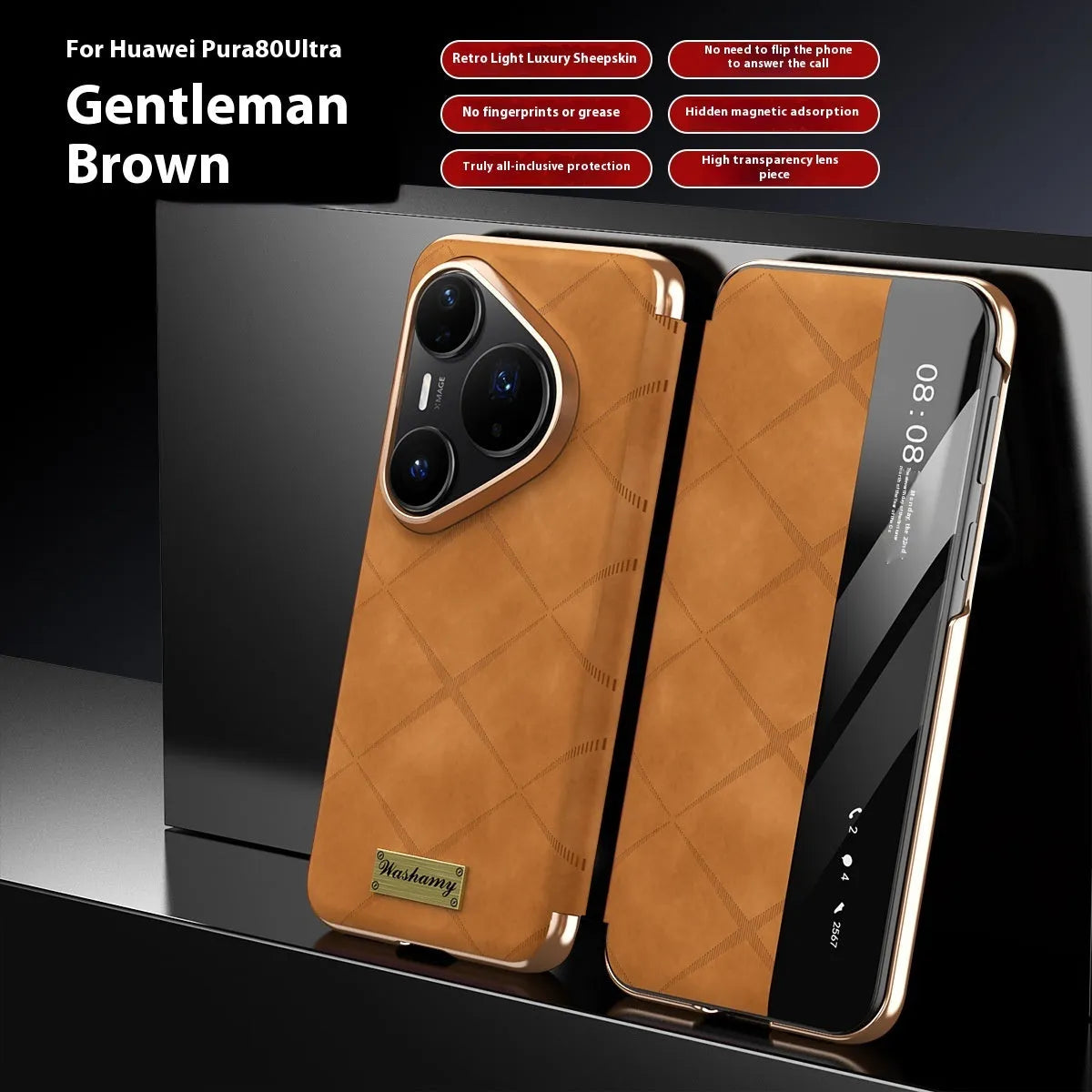 Electroplated diamond grid anti-fingerprint Huawei phone case in imitation leather.