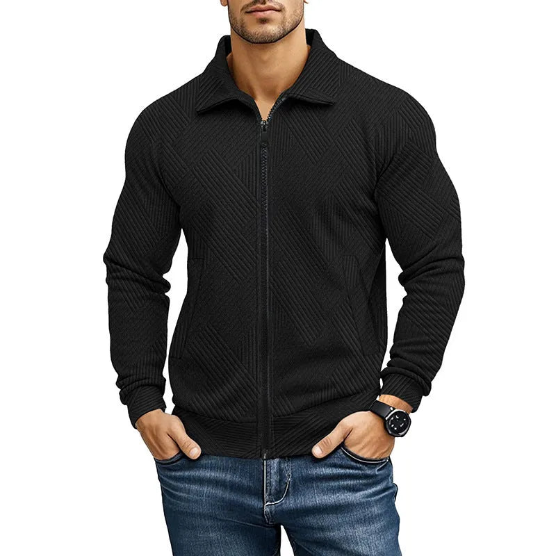 Men's British style casual jacket with turn-down collar in solid colour cotton blend fabric