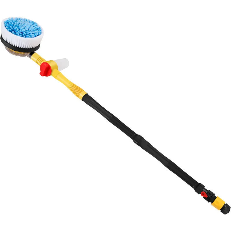 Yellow car wash mop with hydraulic controls and dual-material brush head