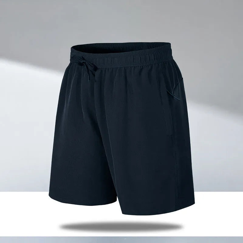 Men's loose fit quick-drying sports shorts in ice silk polyester fabric with micro-elastic waistband