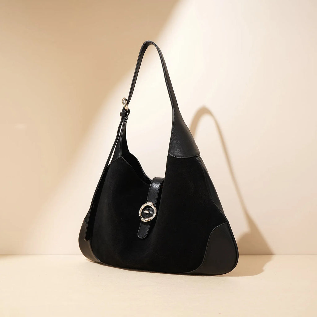 New shoulder bag retro commuter cowhide niche oval shape matte finish black colour with single strap