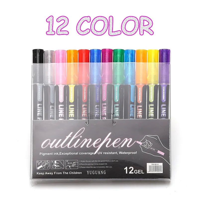 Double line signature highlighter pen with 8 colourful refills in PET box packaging