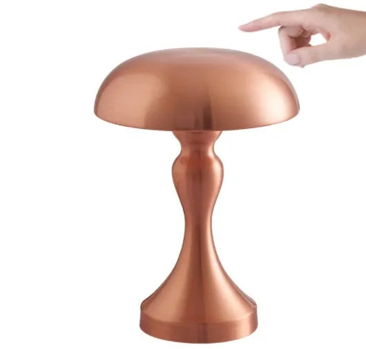 Metallic USB rechargeable touch desk lamp showing three colour light settings