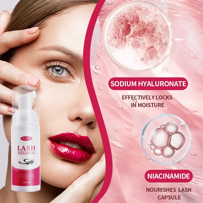 60ml lash shampoo mousse bottle for eyelash extension cleaning measuring 3.7cm wide