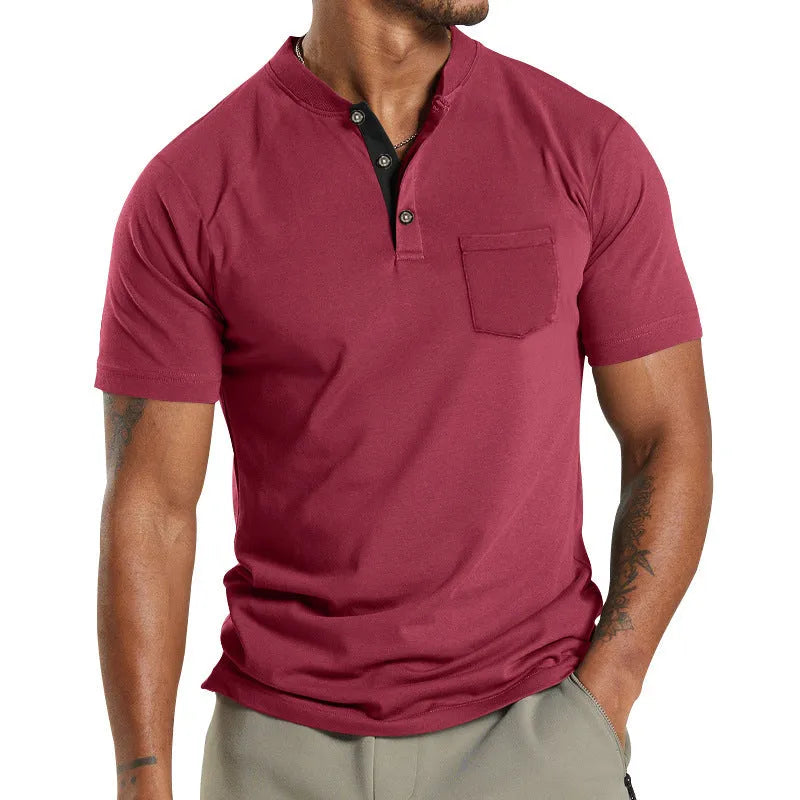 Men's plus size short sleeve button-down shirt in light khaki with a chest pocket.