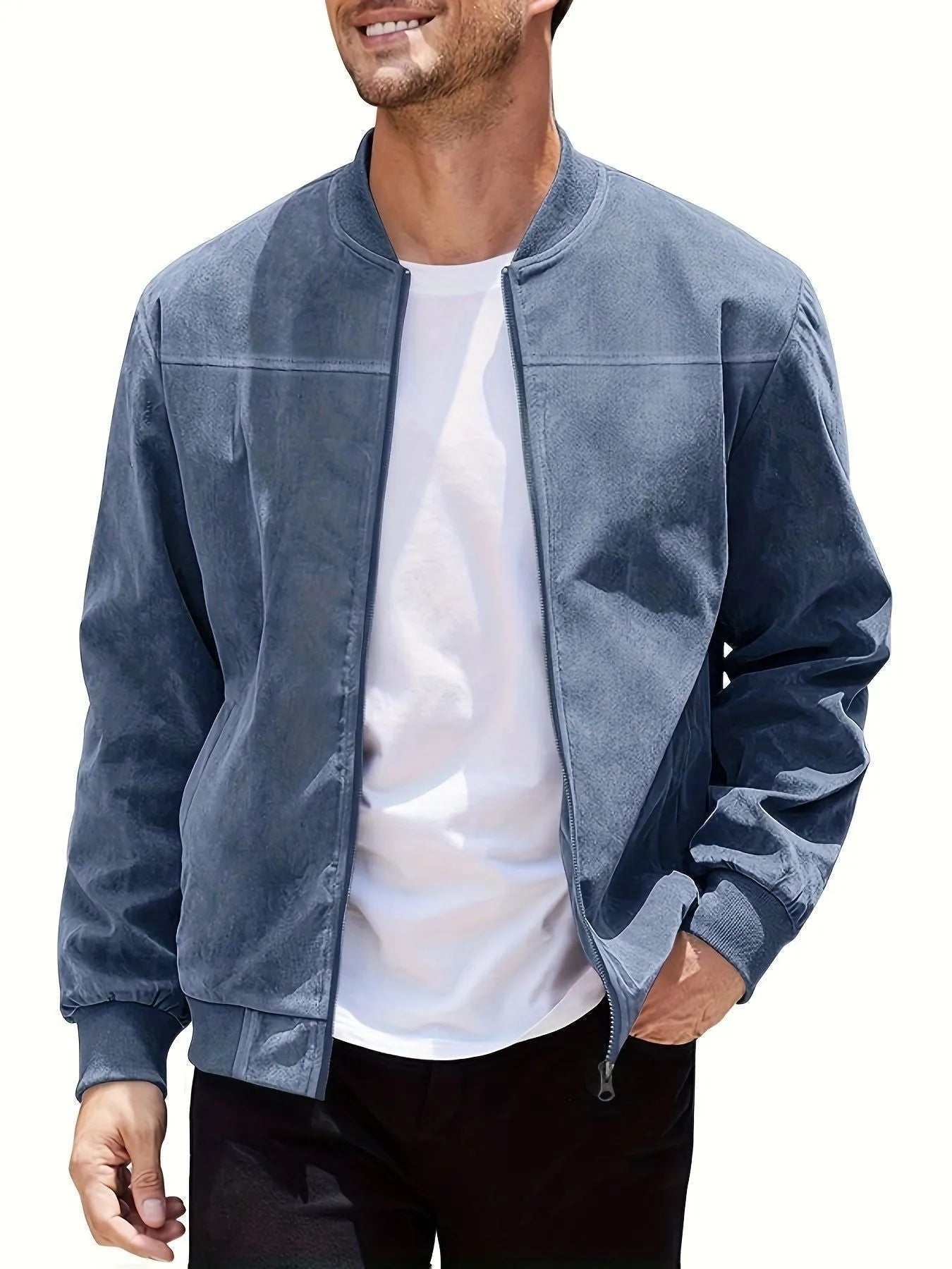 Men's plus size suede jacket with zipper front in multiple colour options