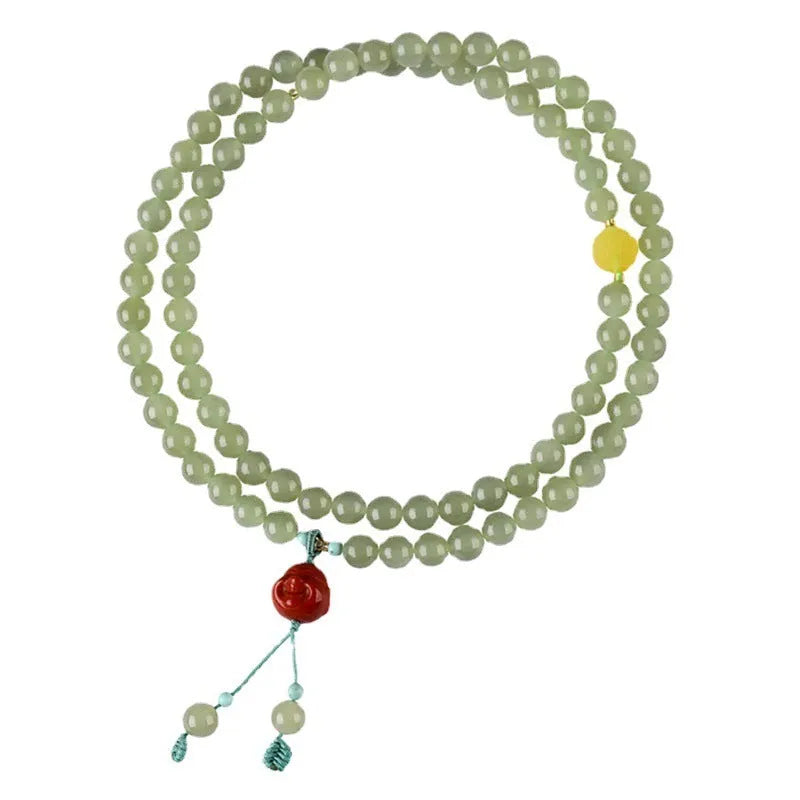 Pale blue Hetian jade bracelet with 6mm beads in three circle pattern