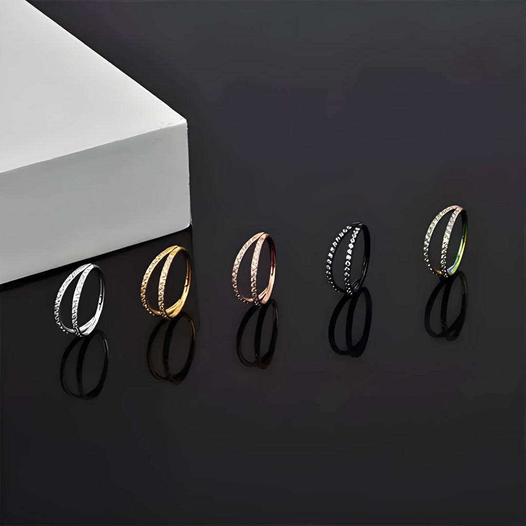 Titanium alloy nose ring with diamond coating in gold colour, showing gauge thickness and length measurements