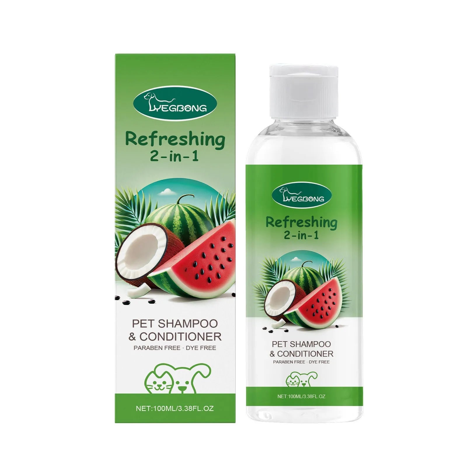100ml pet 2-in-1 shampoo bottle with watermelon and coconut extracts measuring 3.8x12.8cm