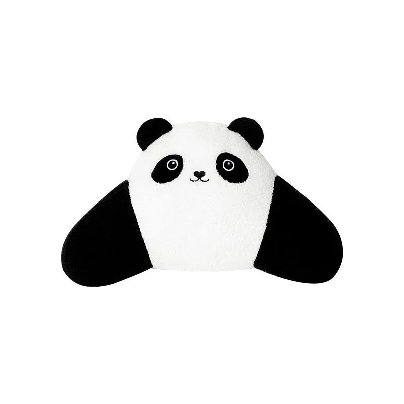Winter plush panda car seat cushion with elastic hemming and memory foam filler on car seat
