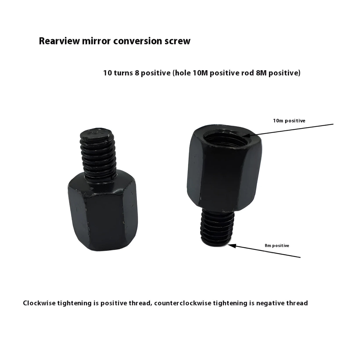 Iron motorcycle rearview mirror connecting screw with 8 to 10 positive thread for secure mirror mounting